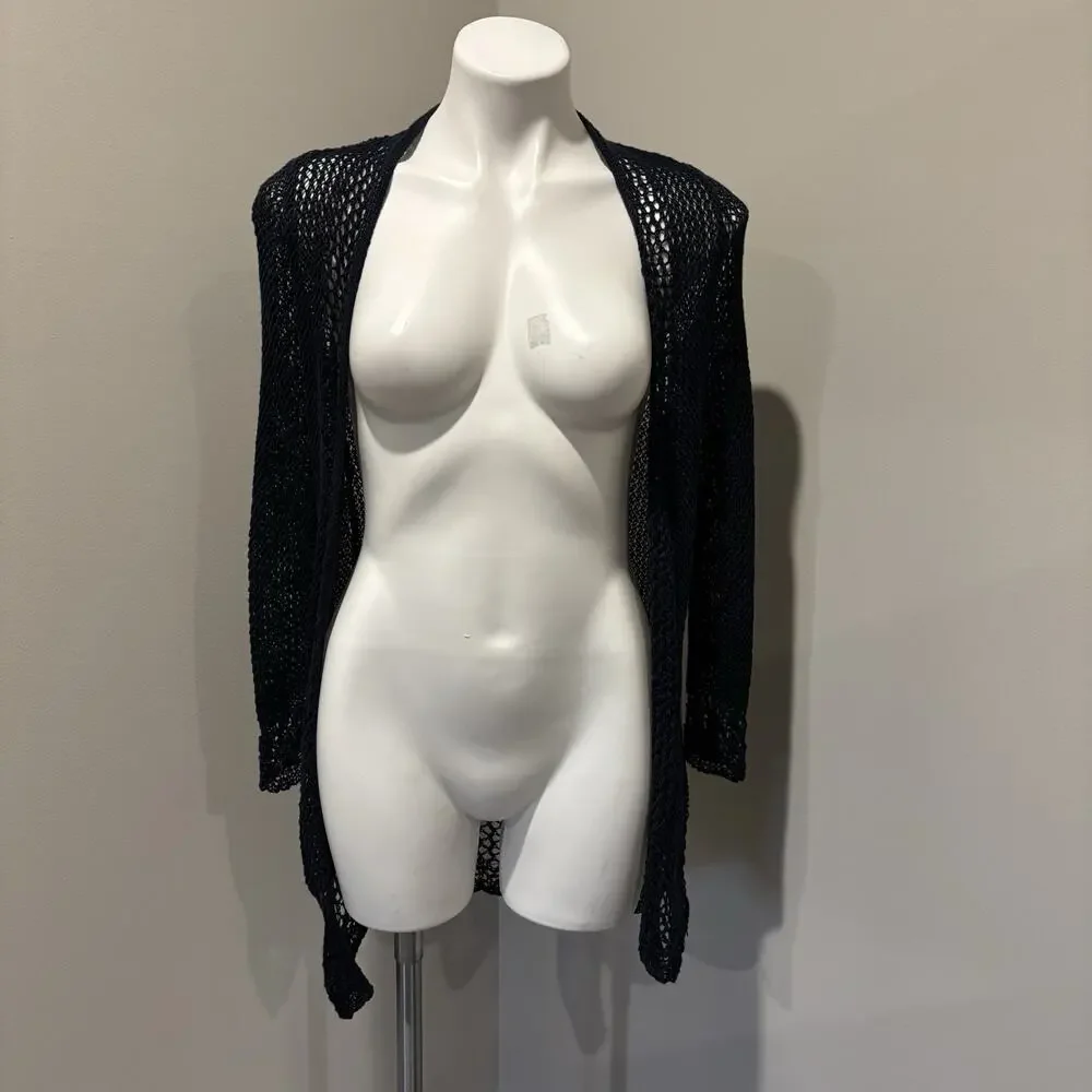 Lucky Brand Duster XS Dark Navy Blue Crochet Open Front - Picture 2 of 10